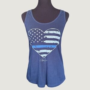 Piper Lou Thin Blue Line Flag Heart Racerback Tank, Navy, Medium, Police Wife